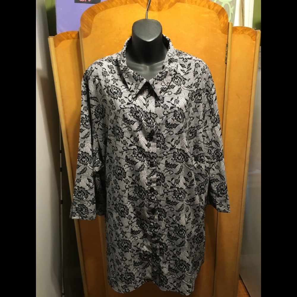 Maggie Barnes Dress Office Blouse Black Floral 4X